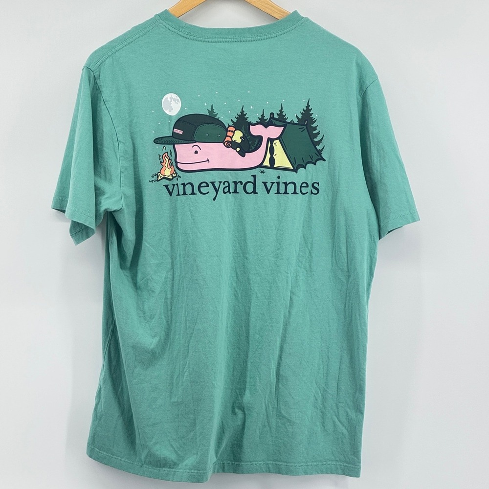 Vineyard Vines Mens Camping Whale Pocket T-Shirt Green Cotton Graphic Tee Sz M - Picture 3 of 8